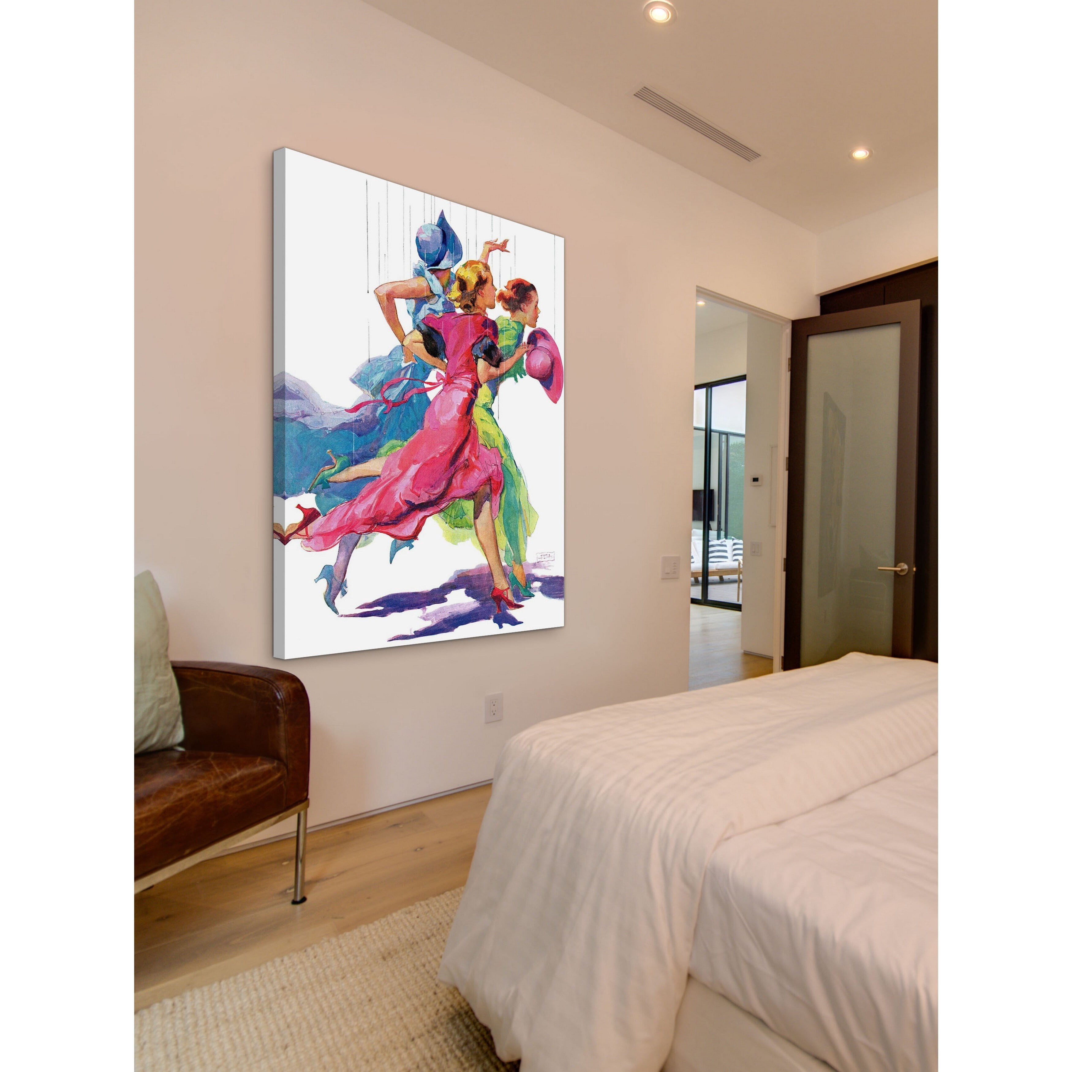 Marmont Hill "Three Women Running from Rain" by John LaGatta Painting Print on Canvas