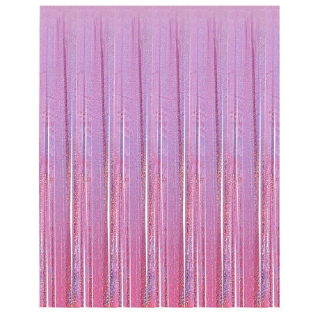 Image of Uxcell 9.8 Ft x 3.3 Ft Tinsel Foil Fringe Backdrop Curtains PET Film Metallic Decor Photo Backdrop Pink