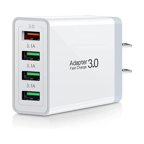 WEEKS Fast Charge 3.0, Portable USB Wall Charger, 4Ports USB Charger Block Power Adapter Charger Brick Plug Compatible with Samsung Galaxy S23 S22, iPhone 14 13, iPad,LG, HTC,Google Pixel 7