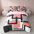 thumbnail image 3 of Homewish Geometric Checkered Twin Bedding, Orange White Black Bedding Comforter Set, Pink Reversible, 7pcs, 3 of 7