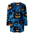 thumbnail image 4 of WTOBBY Women's Halloween Print Round Neck Fashion Top with 3/4 Sleeve, Casual Loose Fit Blouse for Fall Season, Comfortable Daily Wear and Holiday Apparel,Blue M, 4 of 5