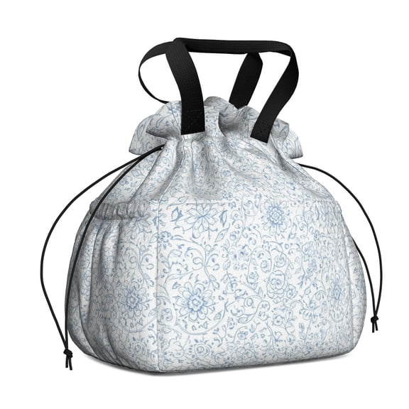 Pioneer Flower Floral Print Pattern Drawstring Lunch Bag Women - Drawstring Lunch Bag Insulated for Work Office - Stain-Resistant Large Lunchbags for Women with Multi-Pockets
