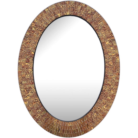 DecorShore Traditional Decorative Mosaic Mirror - 32x24 in Oval Shape Hanging Brown Wall Mirror