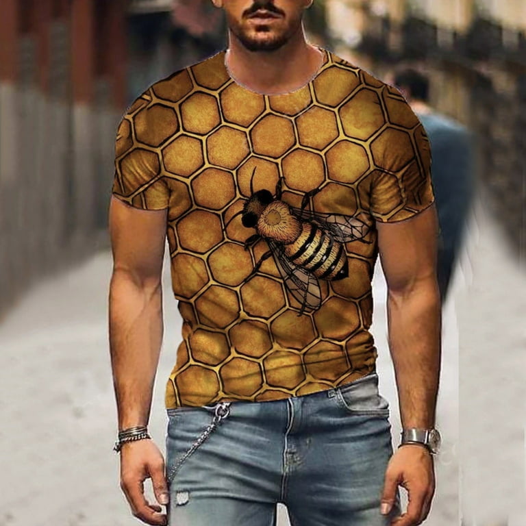 Penkiiy 3D Muscular Man Print Fashion Fitness Round Neck Short Sleeve  T-Shirt T-shirts S Khaki On Clearance