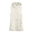 thumbnail image 5 of Breezora Women's Detachable Hood Mid Length Quilted Vest Warm Stylish Winter Padded Sleeveless Coat M Size White, 5 of 5