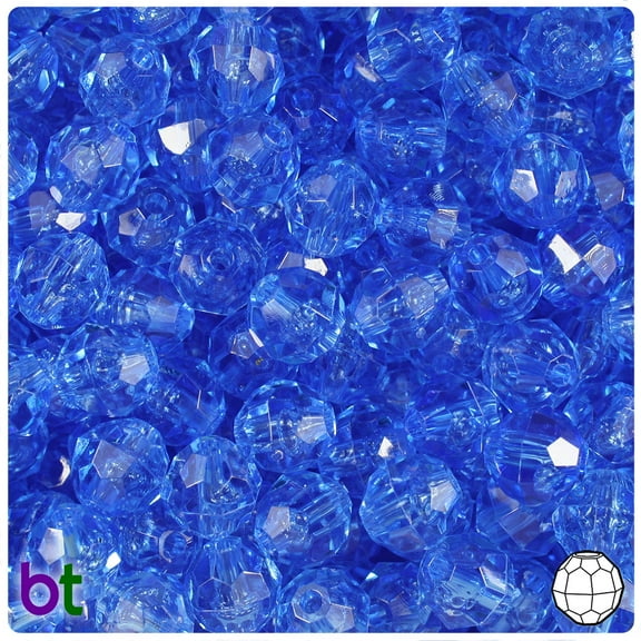 BeadTin Medium Sapphire Transparent 10mm Faceted Round Plastic Beads (225pcs)