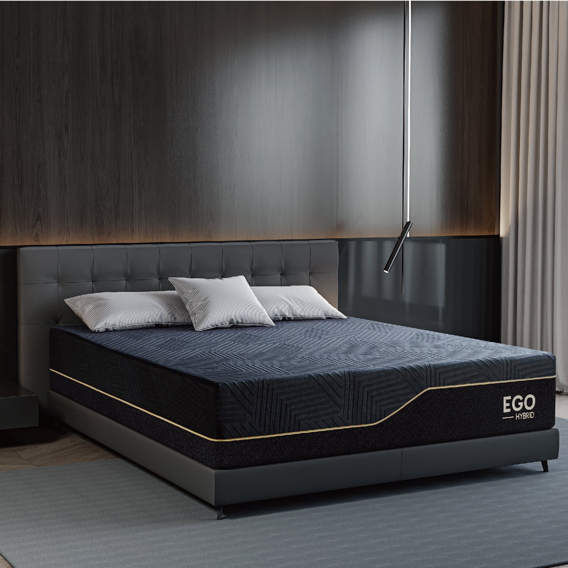 EGOHOME Black 14 inch Hybrid Mattress, Full Size Memory Foam Mattress, Pocket Spring
