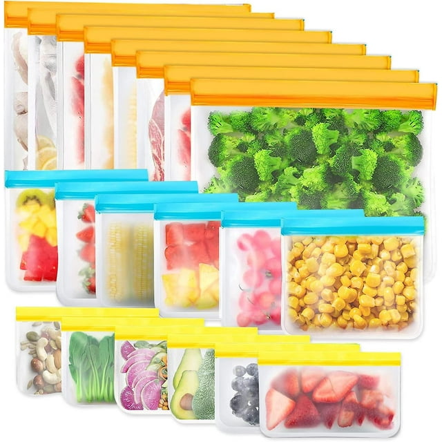 20 Sacs de Congélation Réutilisables, Sac à Sandwich Réutilisable, Sac de Stockage Alimentaire en Silicone Réutilisable Étanche Ziplock Récipient Hermétique pour Déjeuner, Collations, Fruits