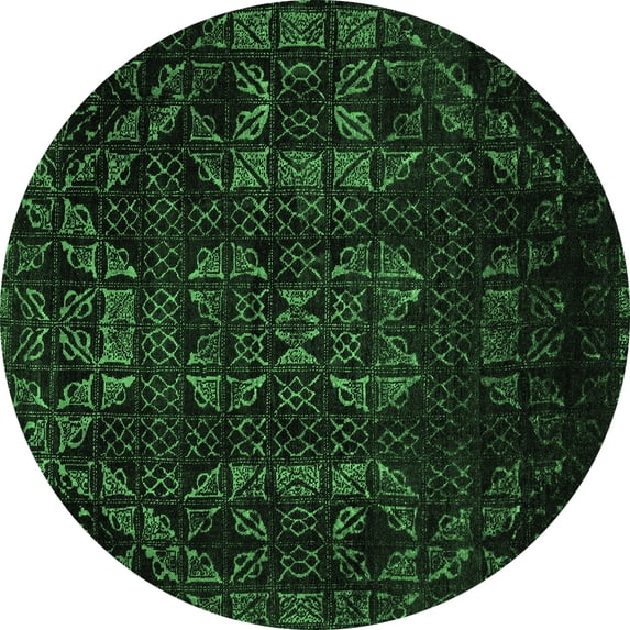 Ahgly Company Indoor Round Abstract Emerald Green Modern Area Rugs, 7' Round