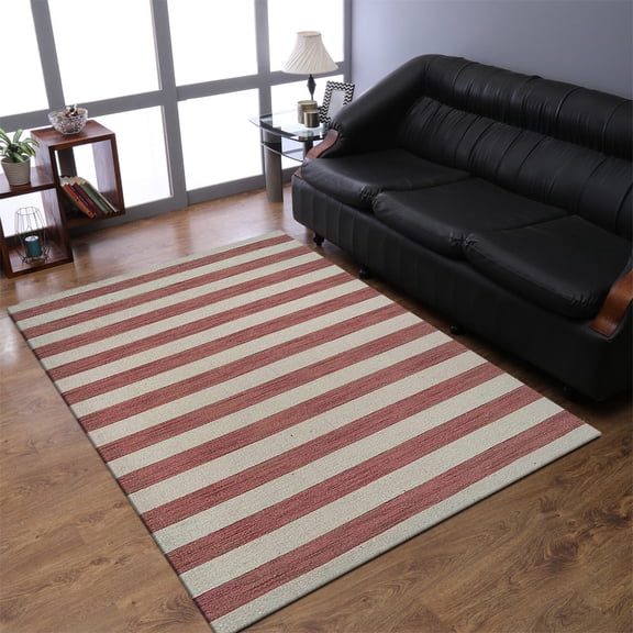 Rugsotic Carpets Hand Woven Flat Weave Kilim Wool Eco-Friendly 8'x10' Area Rugs Rectangle Cream Pink Contemporary Modern Design Low Pile Indoor Handmade Rug for Living Room, Bedroom D00107