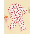 thumbnail image 4 of Elippeo Kids Girls Valentine Pajamas Sets 12M 18M 24M 3Y 4Y 5Y 6Y Heart Print Ruffled Button Long Sleeves Shirt and Elastic Flared Pants Loungewear, 4 of 10