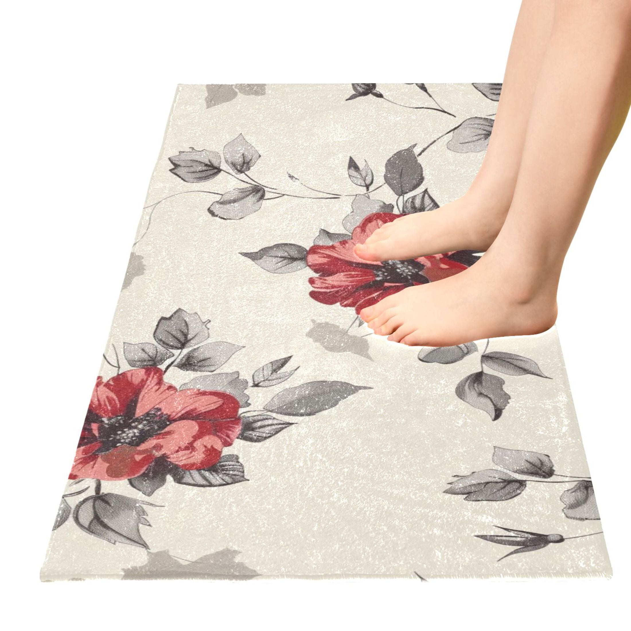 Bath Mat Soft Plush Non-Slip Absorbent Bathroom Rugs 39"x20" Watercolor Floral Flower