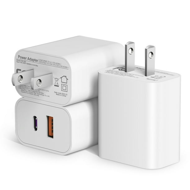 3 Pack USB C Wall Charger20W Dual Port QC+PD 3.0 Power AdapterDouble Fast Charger Block for