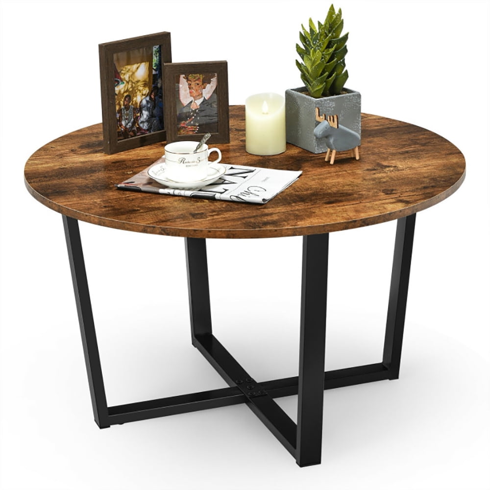 Finihen Round Coffee Table, Round Industrial Style Cocktail Side Coffee Table With Metal Frame, for Living Room, Reception Room, Brown Finihen Round Coffee Table, Round Industrial Style Cocktail Side Coffee Table With Metal Frame, for Living Room, Reception Room, Brown