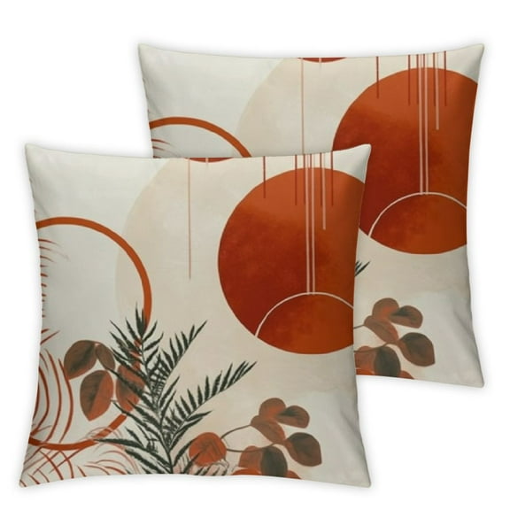 Boho Summer Outdoor Pillow Covers, Burnt Orange Leaf Decor Throw Pillows for Couch Bed, Modern Abstract Plant Indoor Farmhouse Decorative Pillowcase Cushion Cover