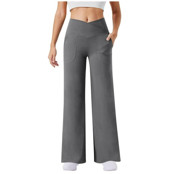 Ohufall Plus Size Womens Yoga Pants with Pockets High Waist Workout Out Leggings Fitness Sports Running Yoga Athletic Pants on Clearance