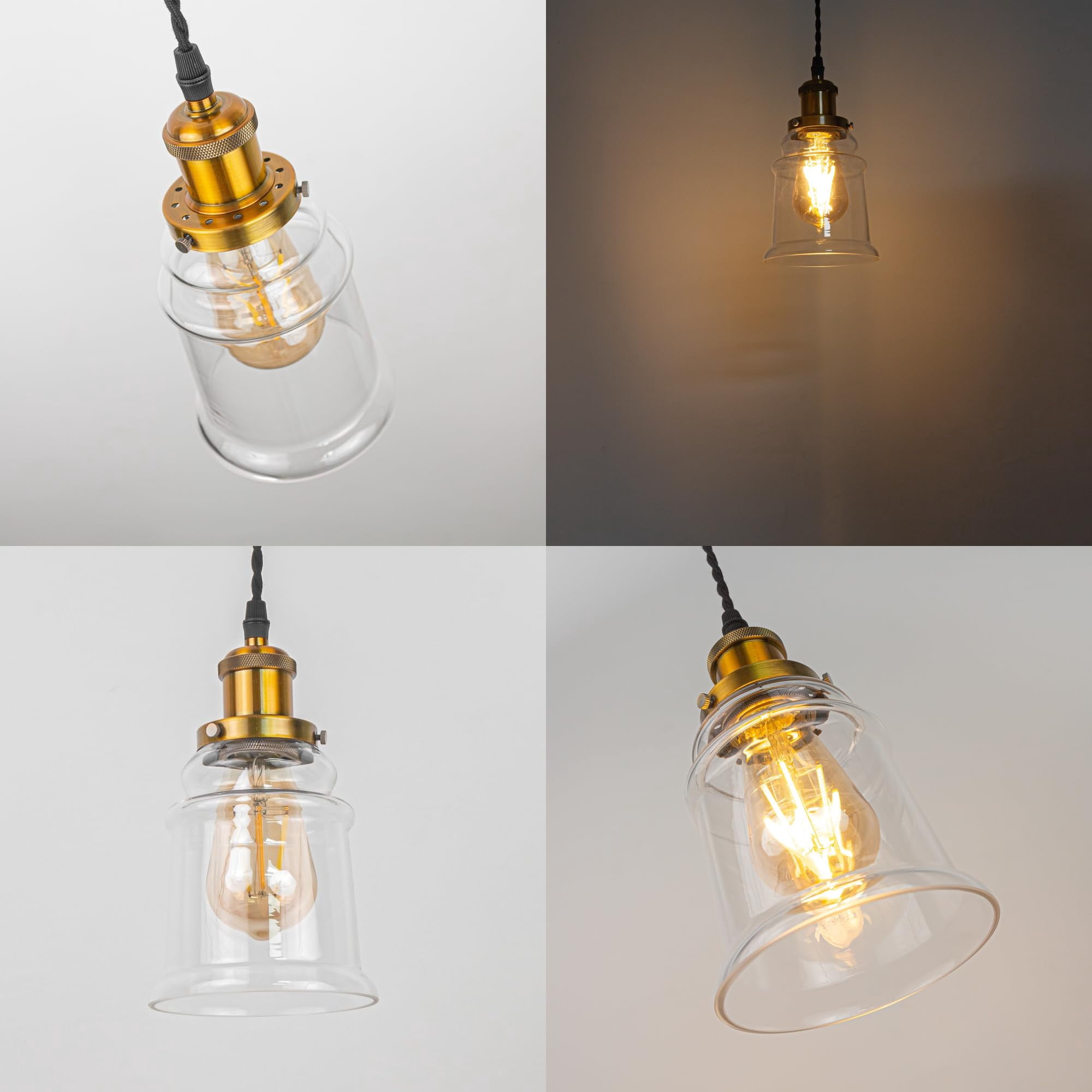 Kiven Can Lights Retrofit Recessed Lighting with E26 Power Outlet Adapter, 4/5 Inch Replacement Conversion Kit, Farmhouse Glass Pendant Lighting for Living Room Hallway Kitchen,3 Lights, Gold