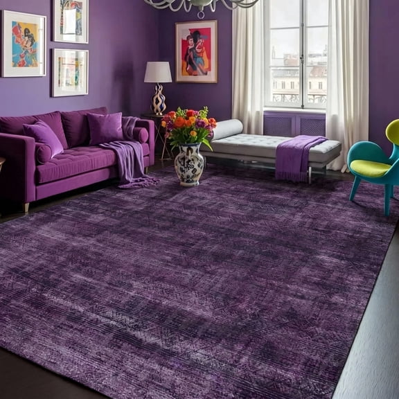 Kokia 8'x10' Washable Modern Abstract Area Rug, Dark Purple Ombre Soft Non Slip Rug for Living Room Bedroom Dining Room
