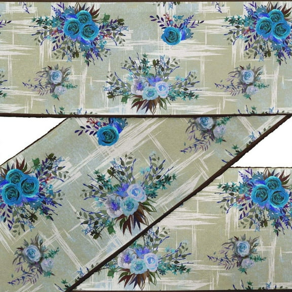 IBA Indianbeautifulart Blue Leaves| & Rose Floral Fabric Lace Dressmaking Velvet Trim Tape Printed Sewing Lace 9 Yards 2 Inches