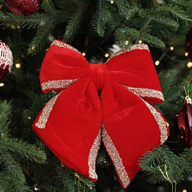 Puntoco Lazo de tela con polvos pegajosos de franela para Navidad, adornos para árboles de Navidad, diseño de escenas para ventanas y sofás