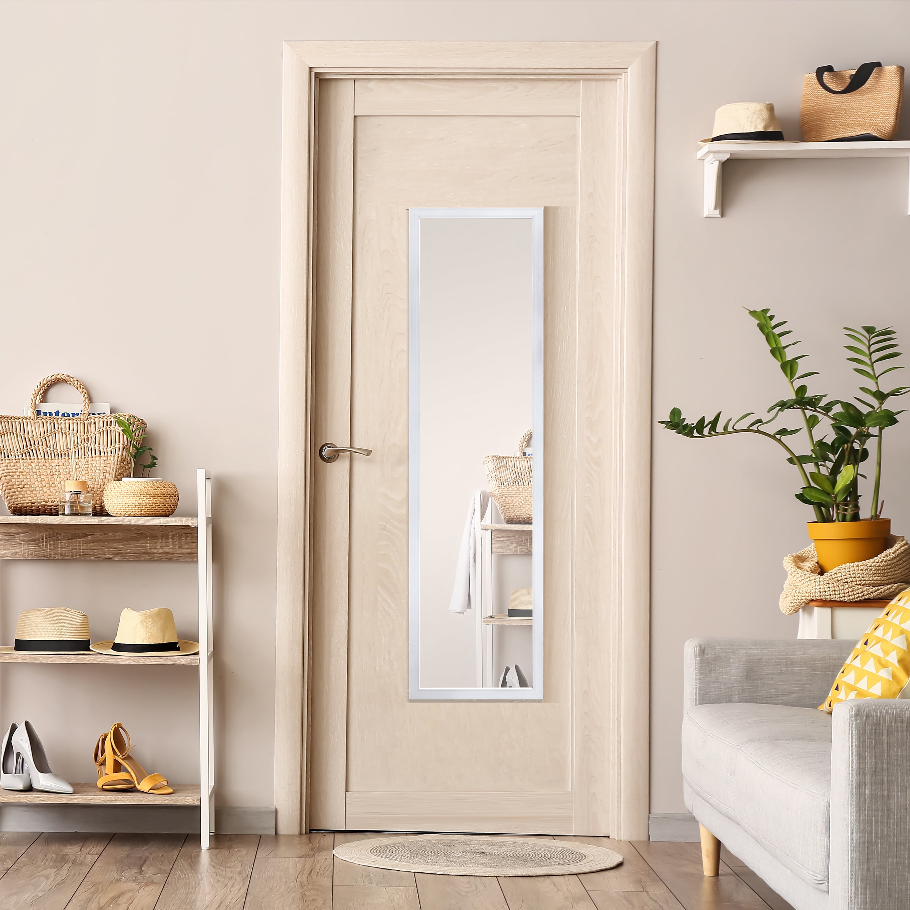 Mainstays 13.5 x 49.5 Inch White Rectangular Large Wall Mirror for Bathroom Living Room