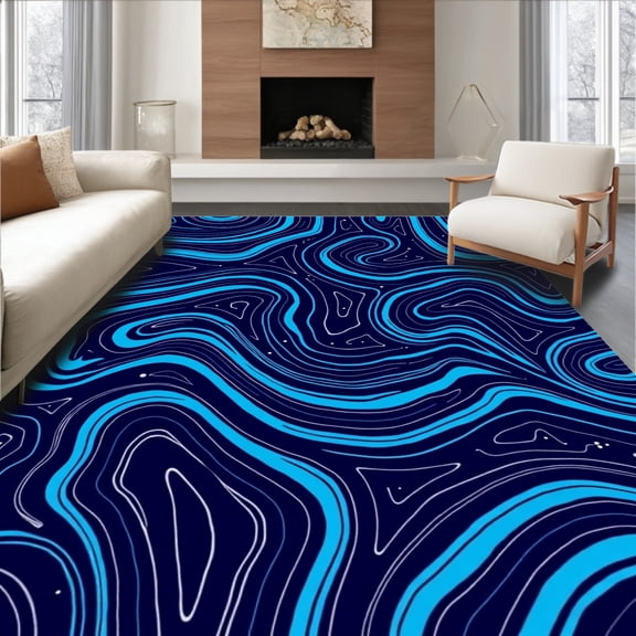 ODIKA 4'x6' Machine Washable Non-Slip Area Rug, Mystic Constellation Swirl Decorative Interlocking Stylish Contemporary High Traffic Rug, Blue, 496006
