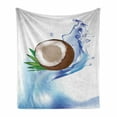 thumbnail image 1 of Fruit Soft Flannel Fleece Blanket, Broken Coconut and Leaves in a Splash of Water Tropical Hawaii Themed Abstract Design, Cozy Plush for Indoor and Outdoor Use, 70" x 90", Multicolor, by Ambesonne, 1 of 6
