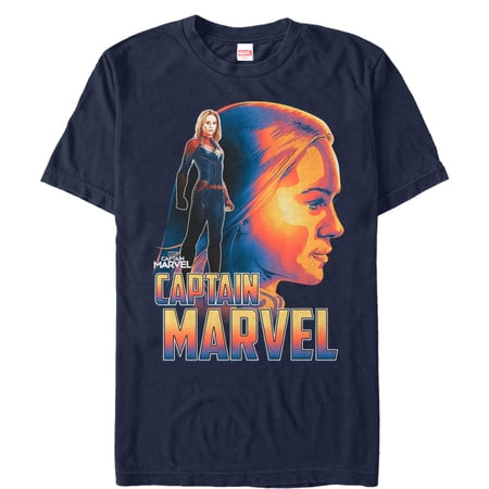 Men's Marvel Captain Marvel Artistic Profile Graphic Tee Navy Blue Medium