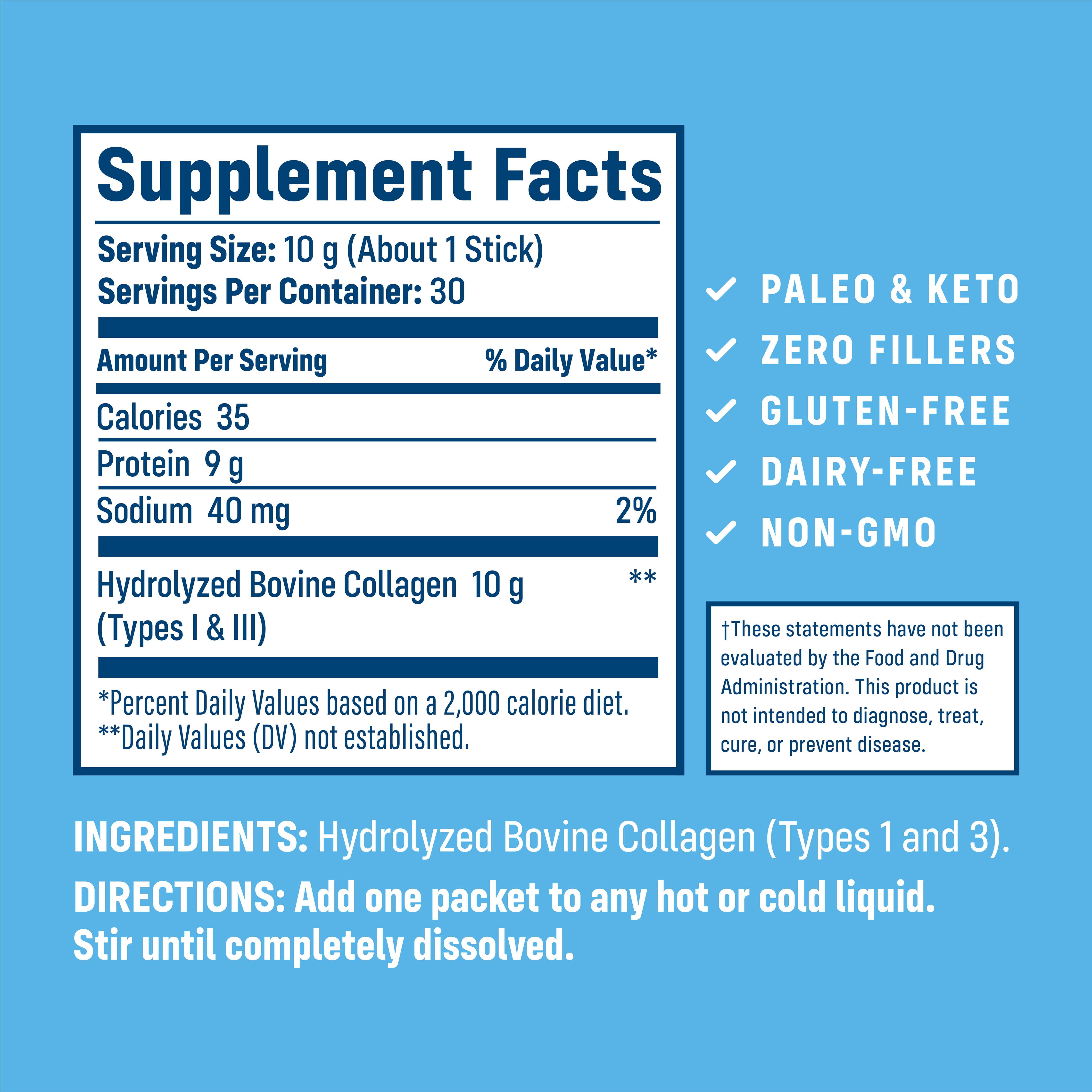 NativePath Collagen Peptides Stick Packs, Grass-Fed Type 1 and 3, Unflavored Travel Packets, 30 Count