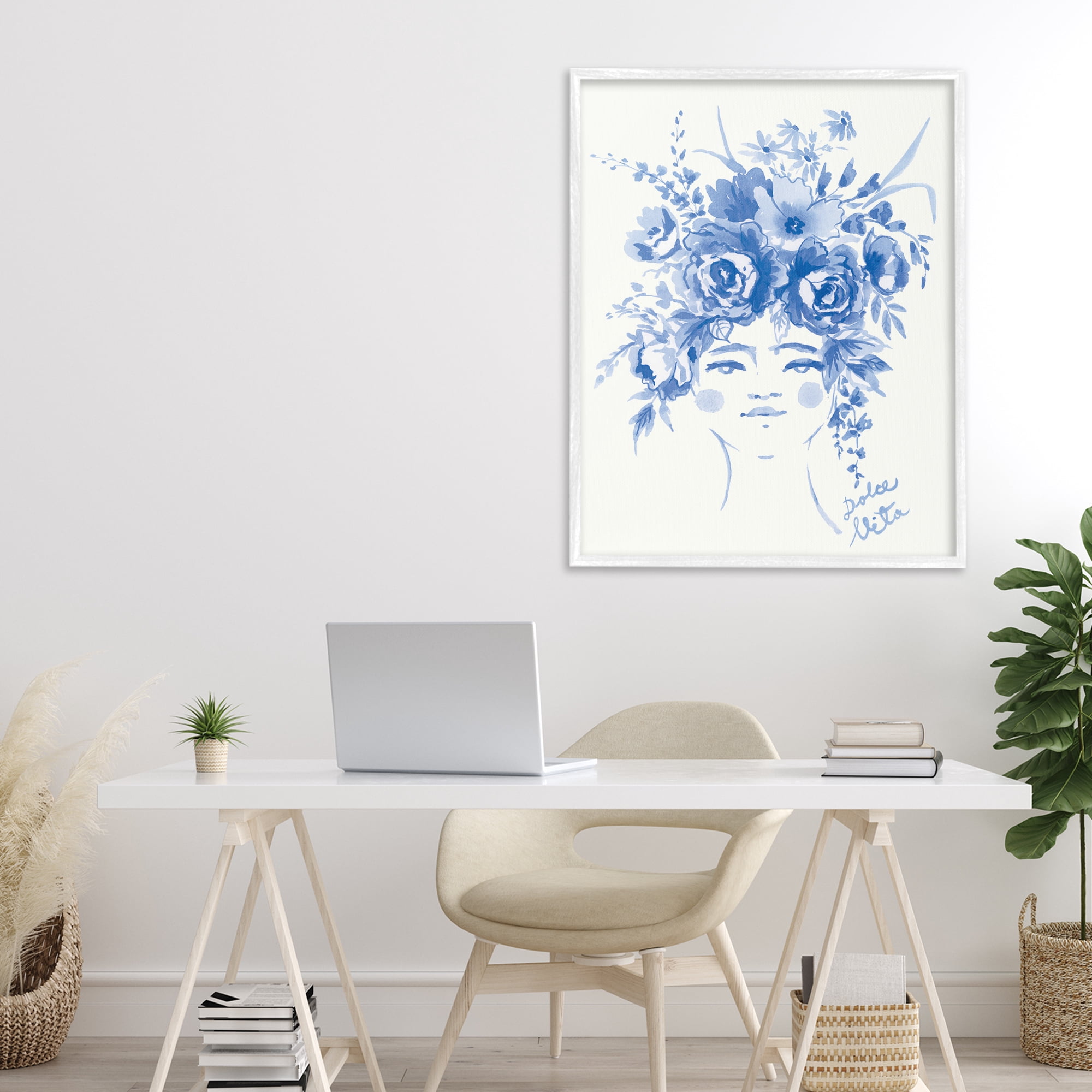Stupell Industries Dolce Vita Woman with Roses White Framed Giclee Art, design by Karolina Sato