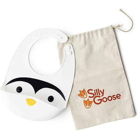 

Silly Goose Silicone Animal Baby Bibs for Babies and Toddlers Waterproof Adjustable Soft Extra Wide Food Catcher Pocket (Baby Penguin)