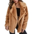 thumbnail image 2 of Women Winter Coats Lapel Faux Fur Jackets Open Front Mid-Long Cardigan Coat Casual Warm Winter Outwear Jackets Brown S, 2 of 8