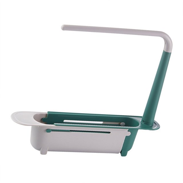 Estante para fregadero de cocina Kearding Verde telescópico ajustable con cepillo de limpieza