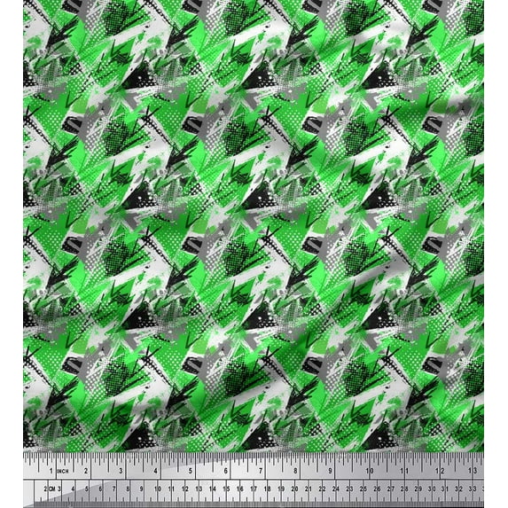 Soimoi Black Poly Georgette Fabric Star & Brush Stroke Abstract Print Fabric by Yard 52 Inch Wide