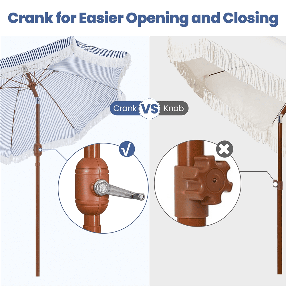 Renwick 7.5Ft Holiday Style Patio Umbrella with Fringe, Blue/White
