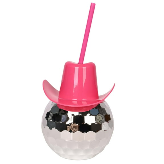 Homelife 600ml Drinking Cup Food Grade Shiny Cowboy Hat Design 20oz Nightclub Bar Party Disco Ball Cup with Straw Household Supplies