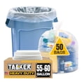 thumbnail image 1 of 55 Gallon Clear Trash Bags, (50 Bags w/Ties) Large Clear Plastic Recycling Garbage Bags, 1 of 9