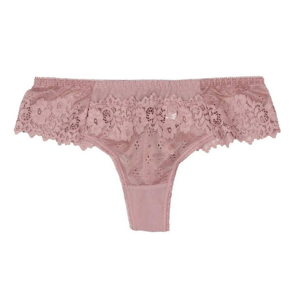 QTBIUQ WomenLace Underwear Lingerie Thongs Panties Ladies Hollow Out  Underwear Underpants(Pink,L)