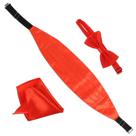 GOOHOCHY Red Cumberbund Men Satin Bow Tie Cummerbund Handkerchief Set 3Pcs