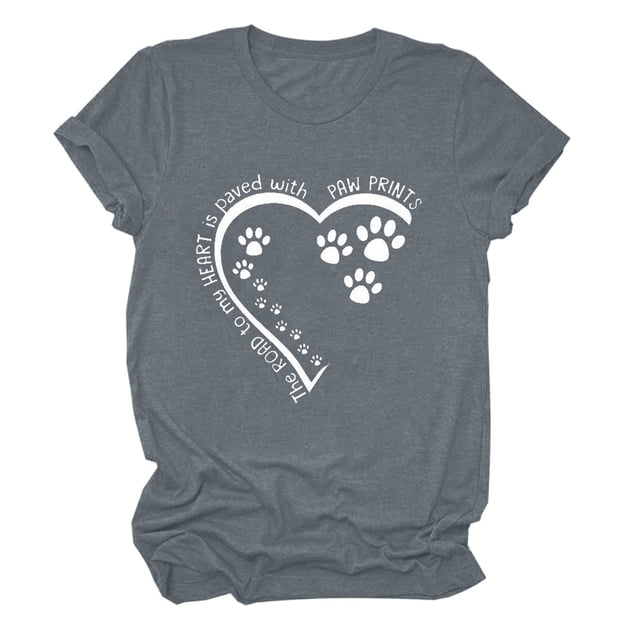 Meichang T-Shirts de la Saint-Valentin pour Femmes Hauts Mignons Imprimé Cœur Vacances Col Rond Hauts Décontractés Manches Courtes Cadeaux T-Shirts Blouses Liquidation de Printemps