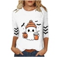 thumbnail image 3 of ZVAVZ Womens Halloween Tee Shirts Crew Neck Ghost Printed Top Cute Pumpkin Graphic Tees Fashion Bad Novelty Holiday T-Shirts White S, 3 of 6