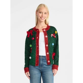No Boundaries Embroidered Christmas Cardigan, Women's & Women's