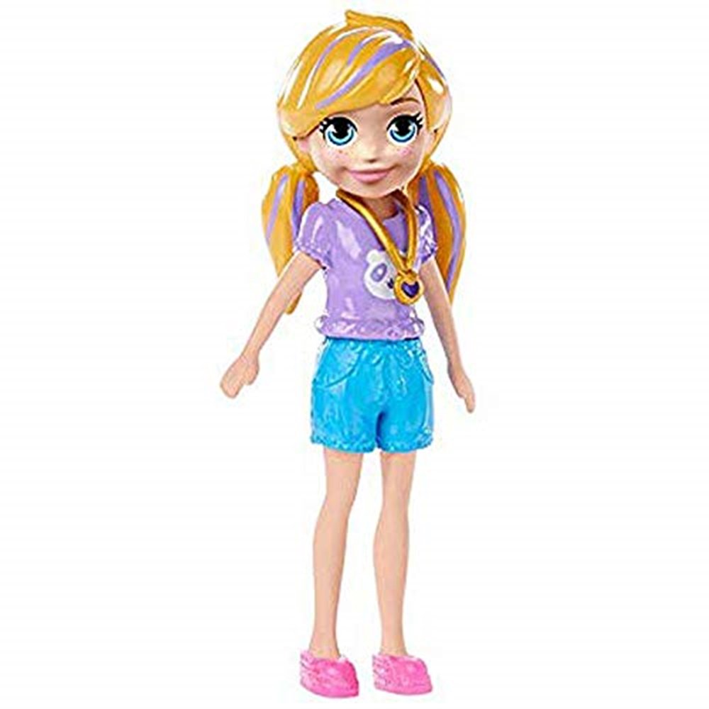 Mattel Polly Pocket Polly Doll Purple Shirt, Blue Shorts, Pink Shoes, Heart Necklace Walmart