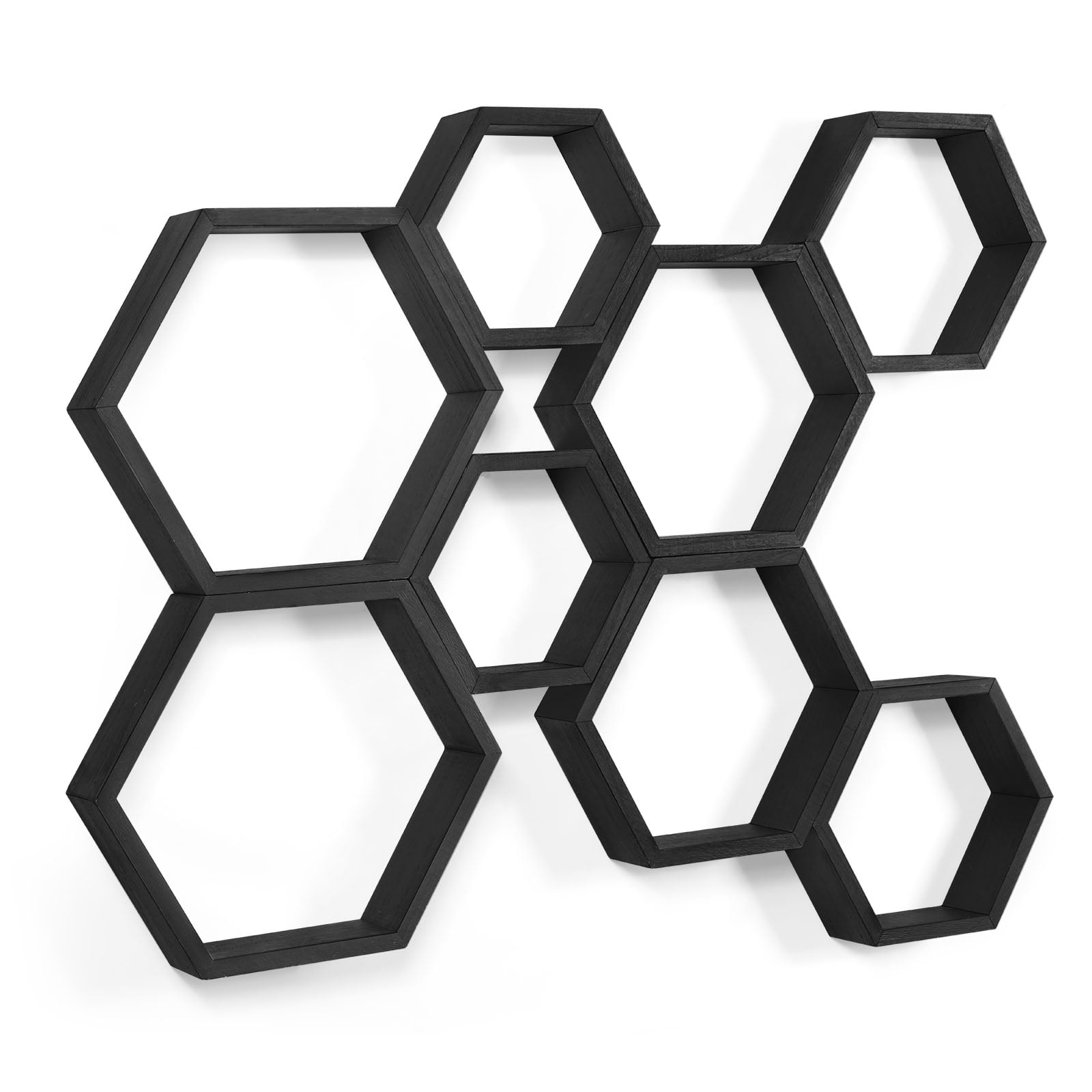 Hexagon Floating Shelves Set of 8 Shelves for Wall, Black