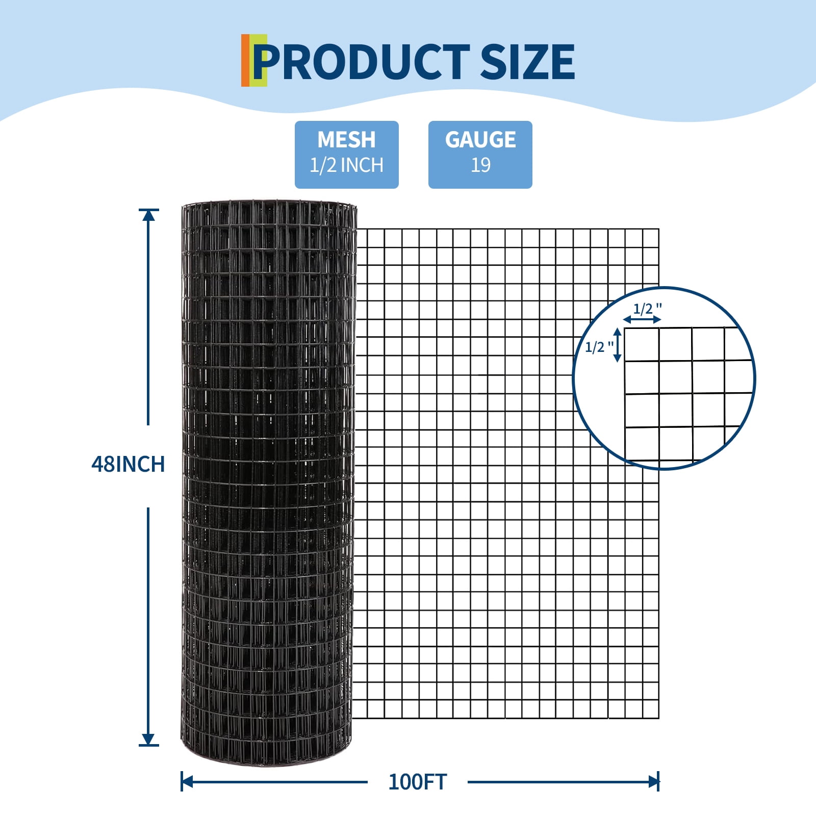 Heavy Duty Galvanized Hardware Cloth 1/2 Inch 48 in x 100 ft, 19GA Welded Wire Mesh Roll Fencing - Hot Dipped Rust Proof Chicken Wire for Poultry Netting, Rabbit Cage & Garden Enclosures