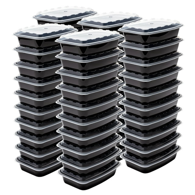 Mainstays 28 oz. Meal Prep Black Container with Clear Lid, 50 Pack