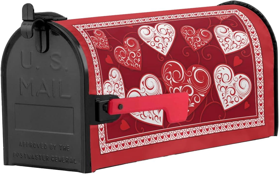 Valentine''s Day Red Love Heart Mailbox Cover Magnetic Mailbox Wraps, Valentines Hearts Mailbox Covers Standard Size 18x21 Inch Mail Wrap Post Letter Box Decoration for Outdoor Gardern Yard