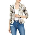 thumbnail image 5 of MODA NOVA Junior's Contrast Lining Open Front Floral Print Blazer Beige Purple L, 5 of 5