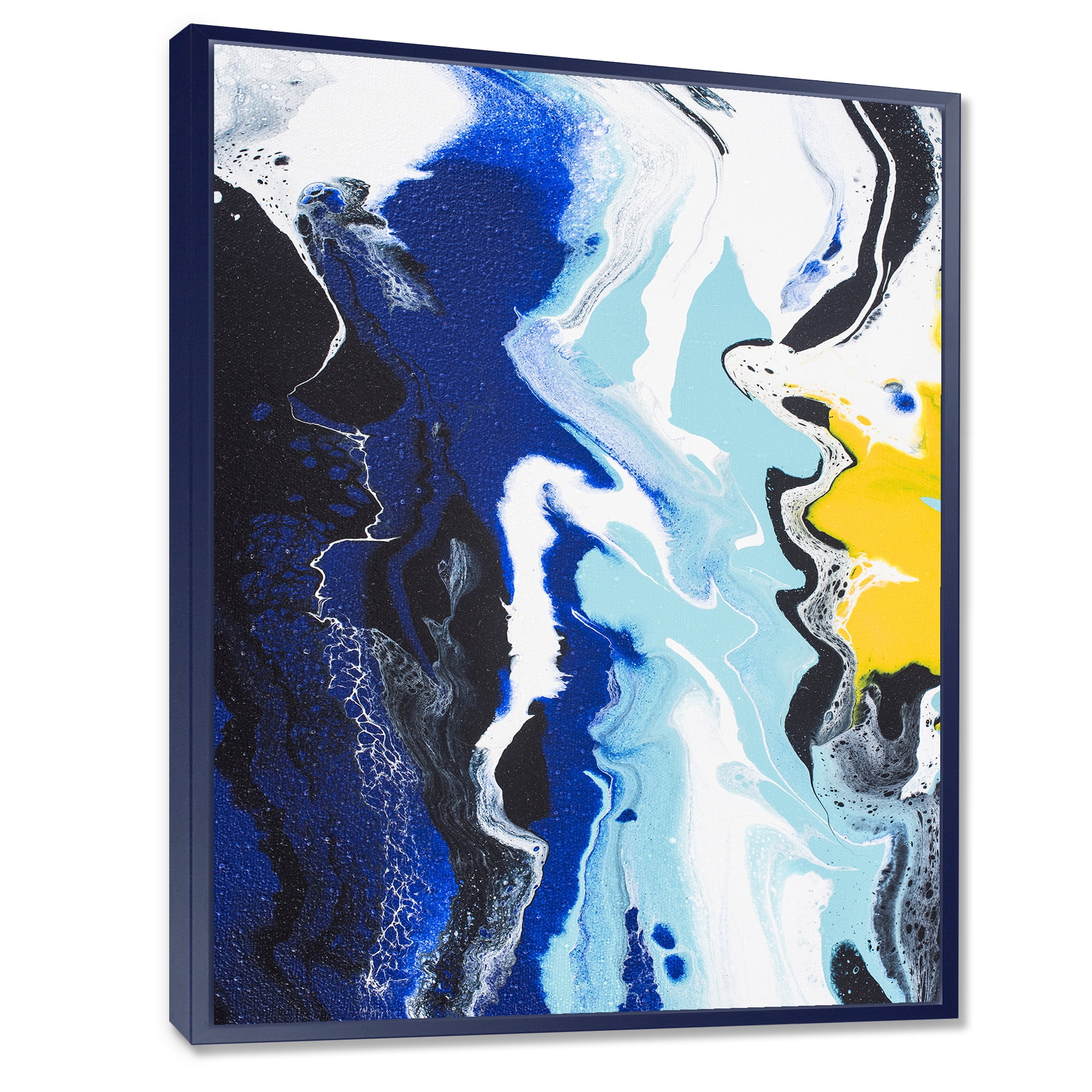 Designart 'Abstract Blue and Yellow Waves' Modern Framed Canvas Wall Art Print