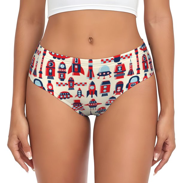 Balery Rocket Pattern Ropa Interior de Algodón para Mujer con Dibujo – Braguitas Cómodas y Elásticas, Estilo Clásico-3X-Large